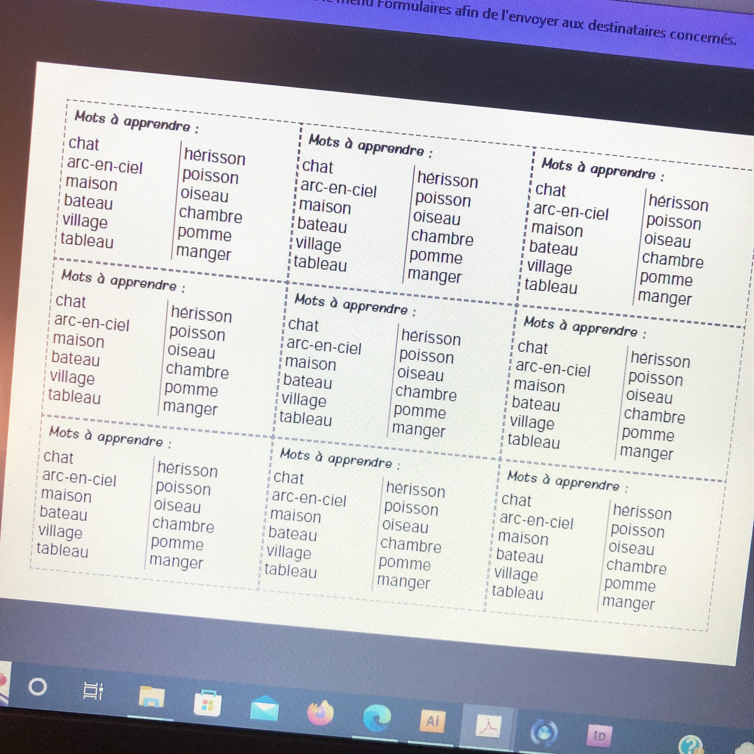 Mots à apprendre / devoirs – à remplir